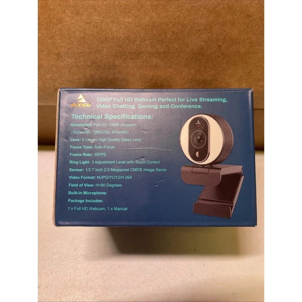 NexiGo N680E 1080P HD Webcam with Ring Light, Privacy Cover and Dual Microphone